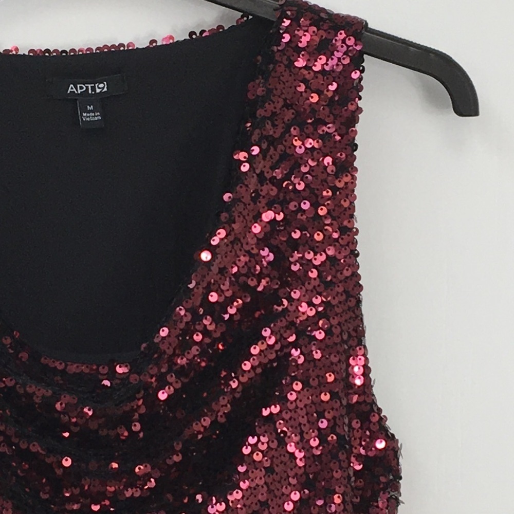 Apt. 9 Sleeveless Burgundy Deep Red Sequins Cowl Scoop Neck Party Dress Size M - Picture 4 of 8
